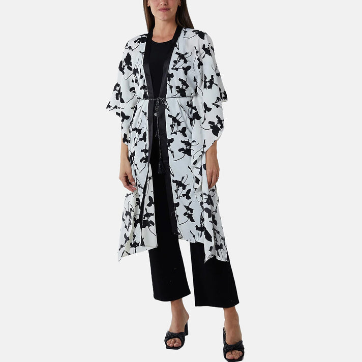 Nova Of London Kimono Midi With Satin Bands (Size M-L, 16 to 20) - Cream Pattern 8552634 1