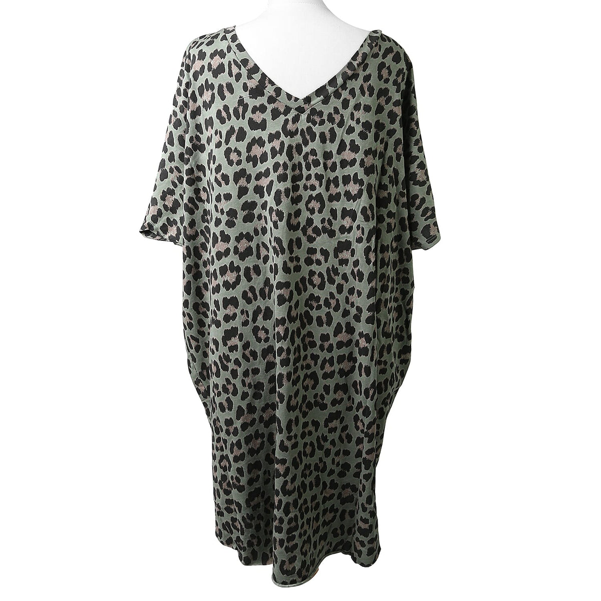 Nova of London Off Shoulder Leopard Print V-Neck Oversized Dress in Beige 6242959 3