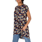 Nova of London Floral Pattern Oversized Side Pocket Tunic Top in Orange & Navy (Size M-L; 16-20)