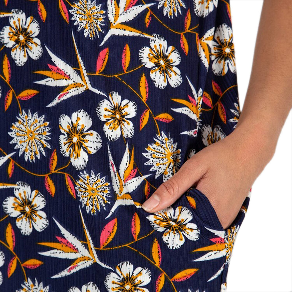 Nova of London Floral Pattern Oversized Side Pocket Tunic Top in Orange & Navy (Size M-L; 16-20)