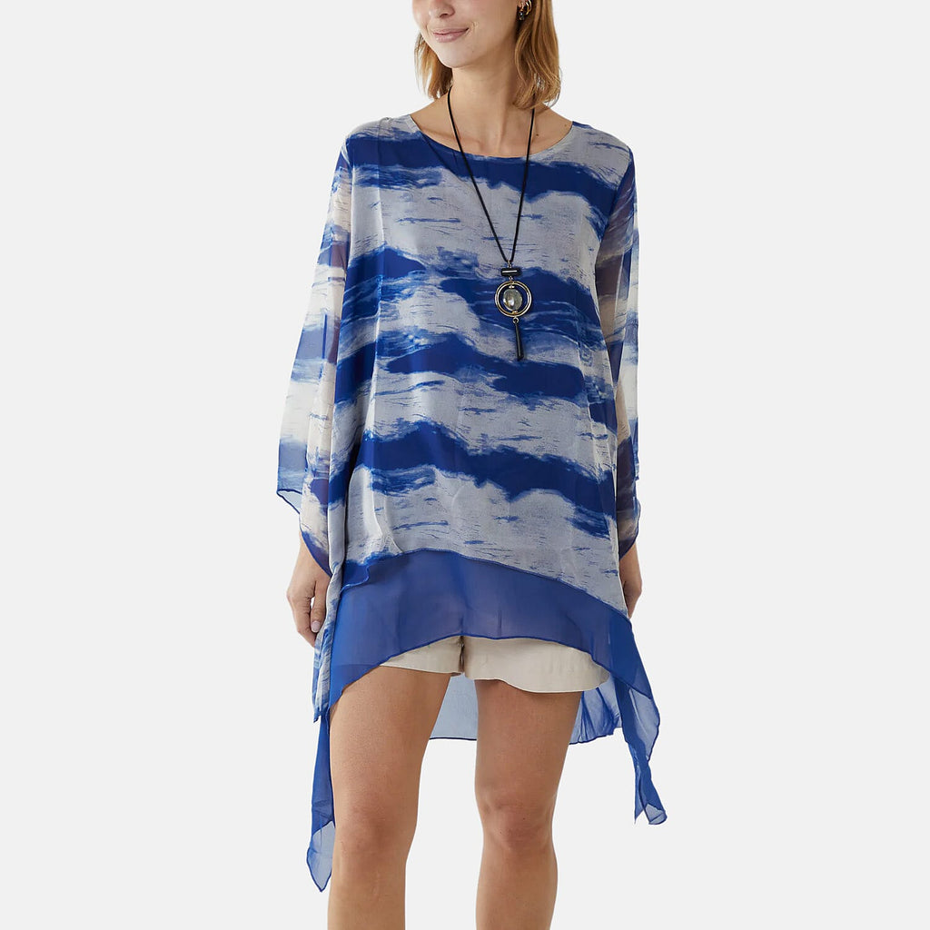 Nova of London 2-In-1 Tie Dye Mesh Overlay Necklace Top (Size - S, 10-12) - Blue