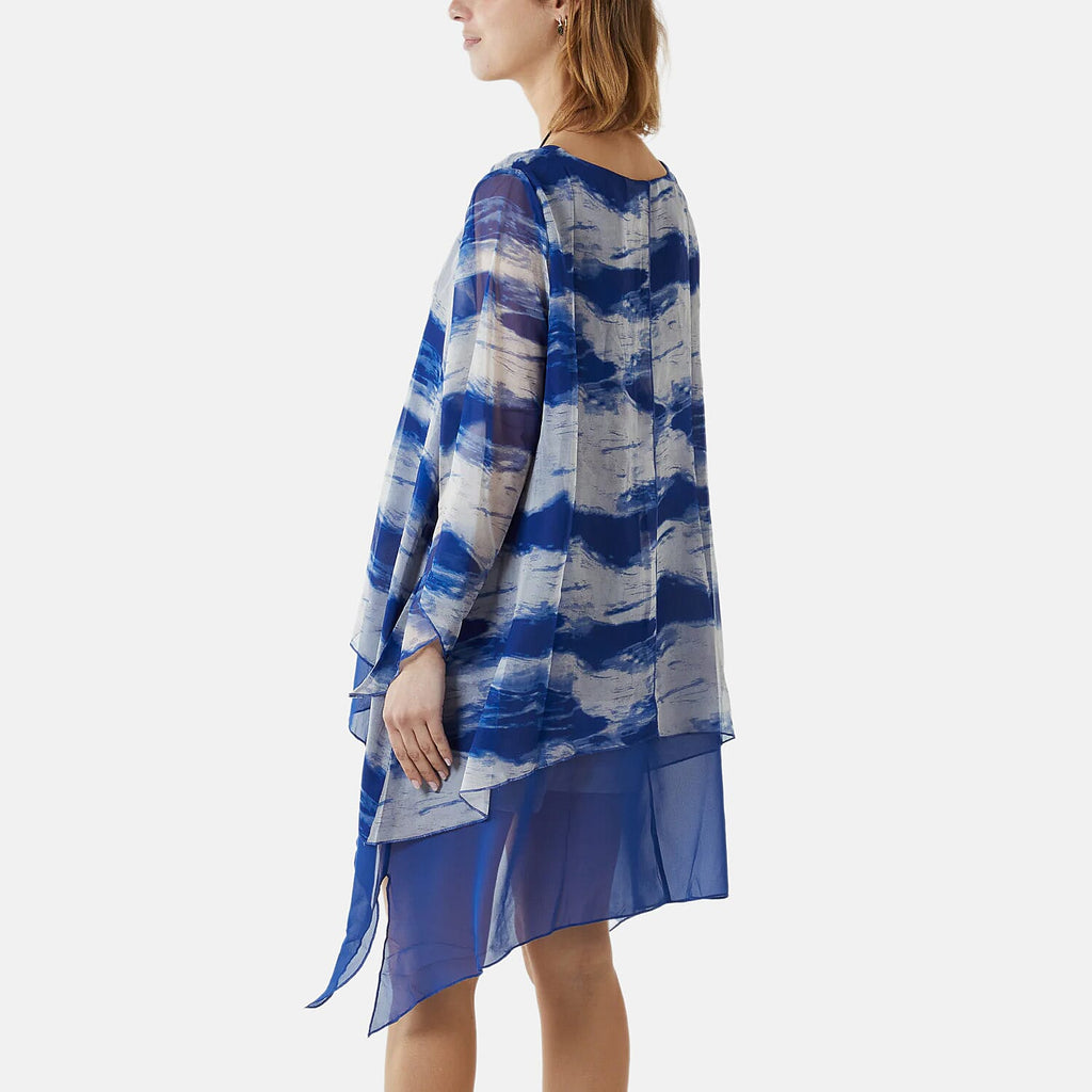 Nova of London 2-In-1 Tie Dye Mesh Overlay Necklace Top (Size - S, 10-12) - Blue