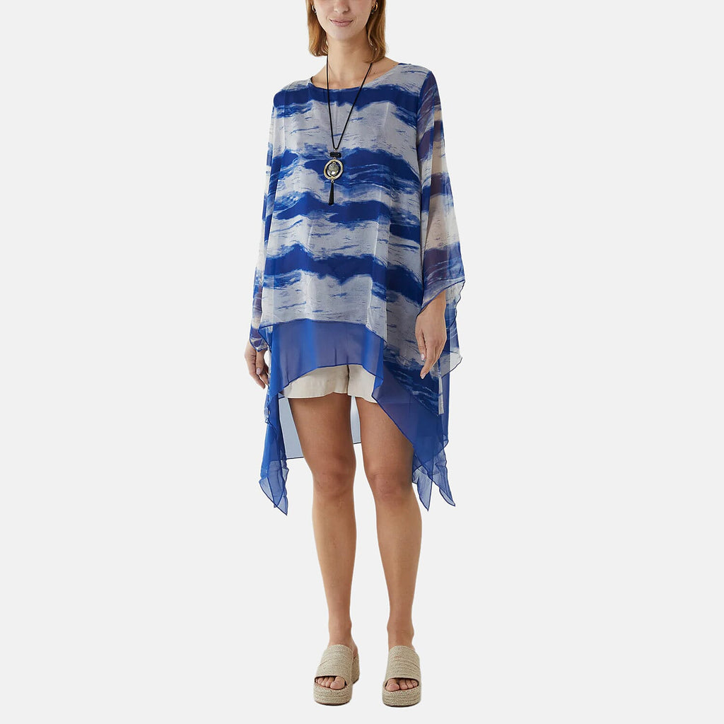 Nova of London 2-In-1 Tie Dye Mesh Overlay Necklace Top (Size - S, 10-12) - Blue