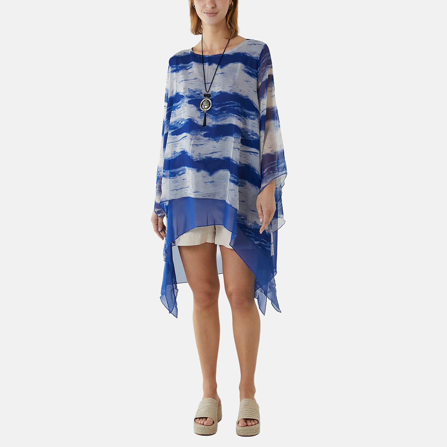 Nova of London 2-In-1 Tie Dye Mesh Overlay Necklace Top (Size L, 18-20) - Blue 8566014 2