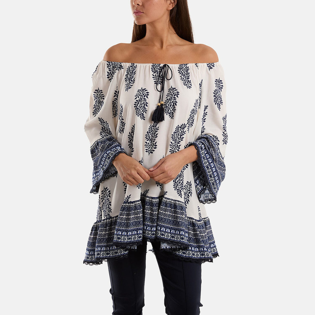 Nova of London Mix Print Bardot With Tassel Tunic 7778804 0