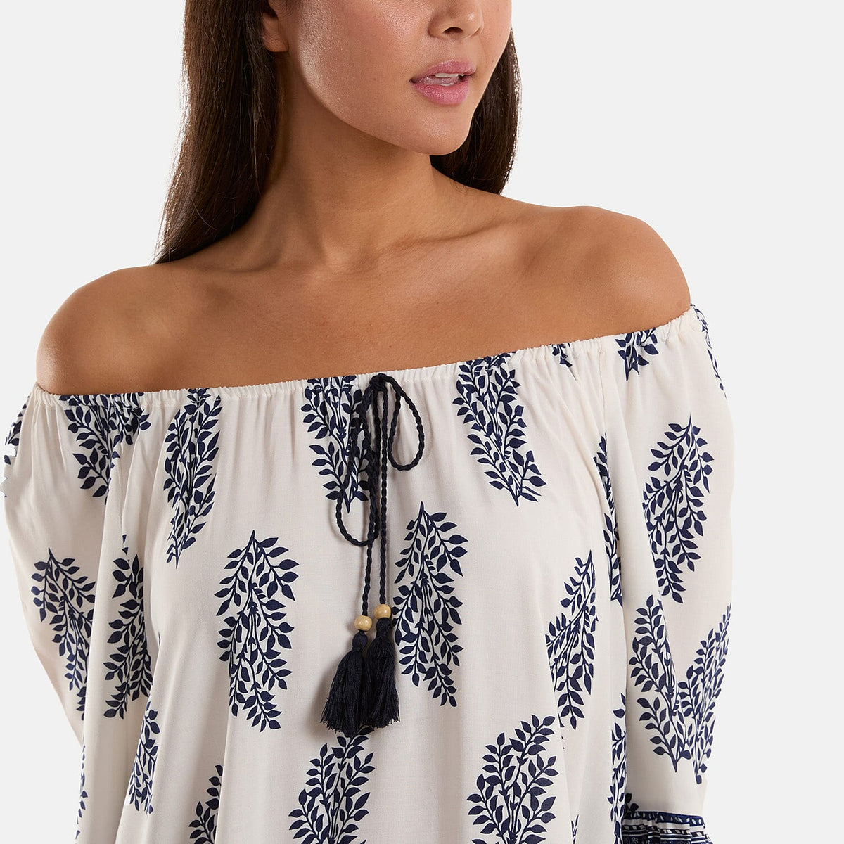 Nova of London Mix Print Bardot With Tassel Tunic 7778804 1