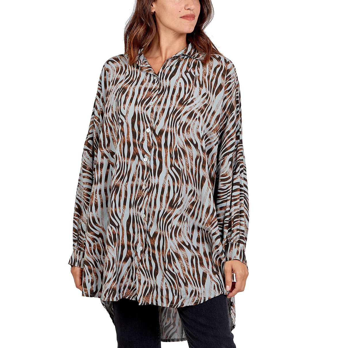 Nova of London Zebra Pattern High Low Shirt - Grey 7906164 0