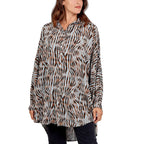 TAMSY 100% Viscose Zebra Pattern High Low Shirt (Size 81x90Cm) - Grey