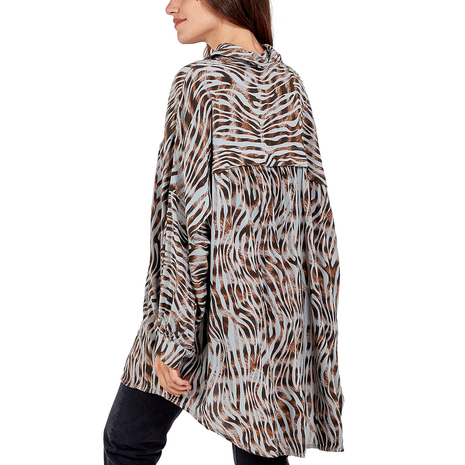 Nova of London Zebra Pattern High Low Shirt - Grey 7906164 1