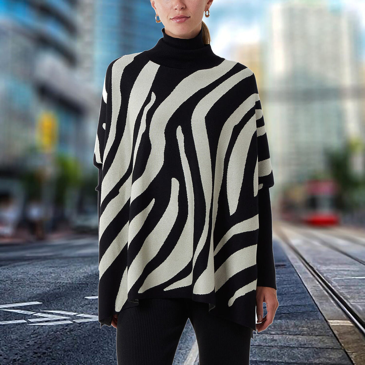 Nova of London Zebra Roll Neck Poncho Jumper (One Size, 8-20) - BlackÂ  7264899 2