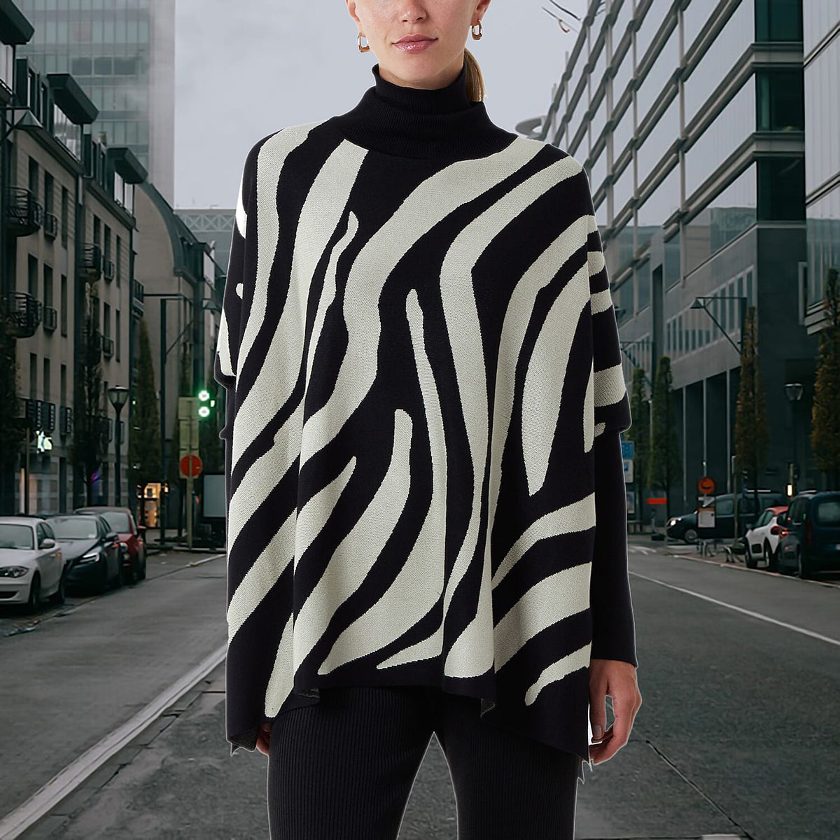 Nova of London Zebra Roll Neck Poncho Jumper (One Size, 8-20) - BlackÂ  7264899 3