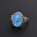 9K Yellow Gold AAA Boulder Opal with White Diamond Ring 6.58 Ct.