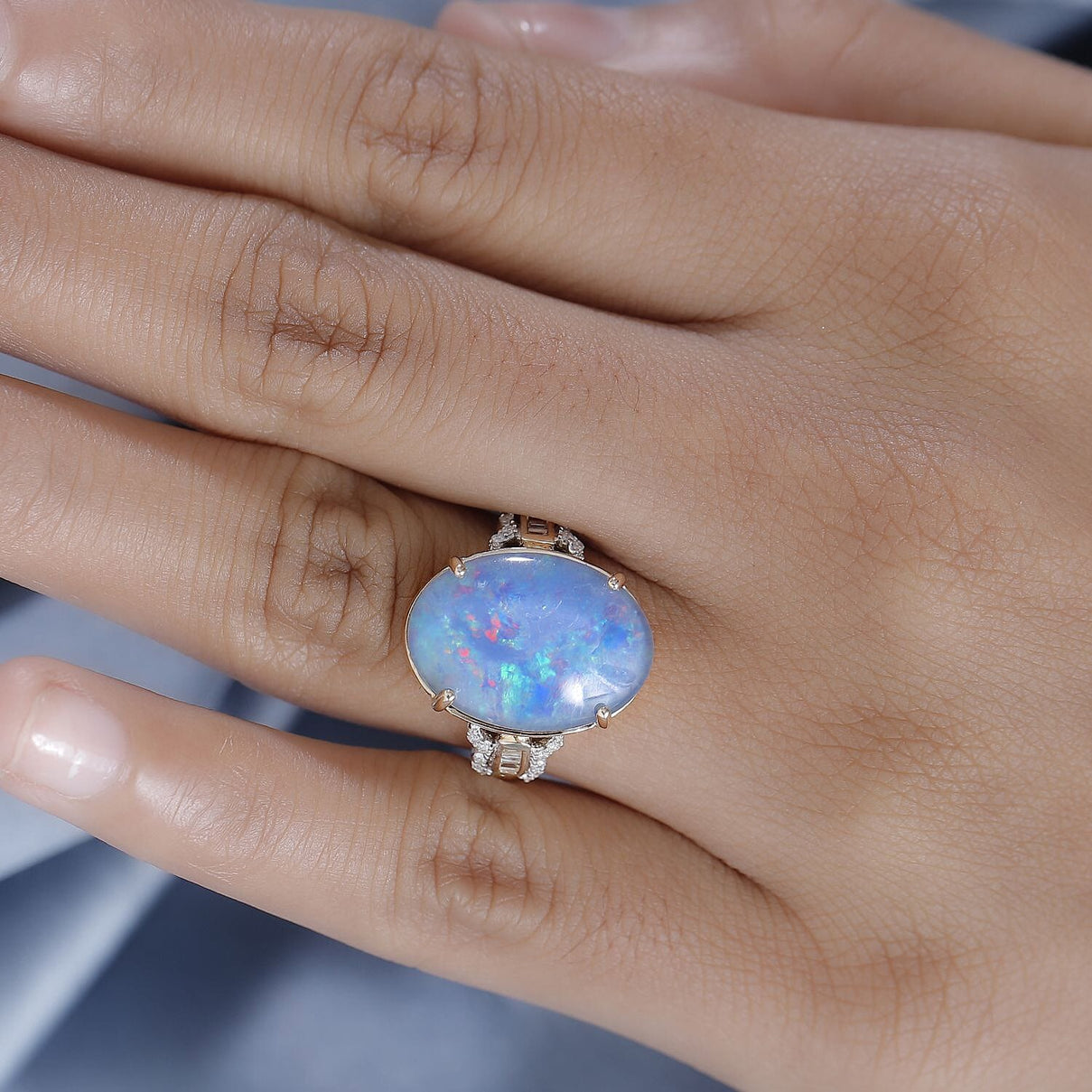 AAA Boulder Opal with White Diamond Ring in 9K Yellow Gold - 6.58 Ct 7961624 9