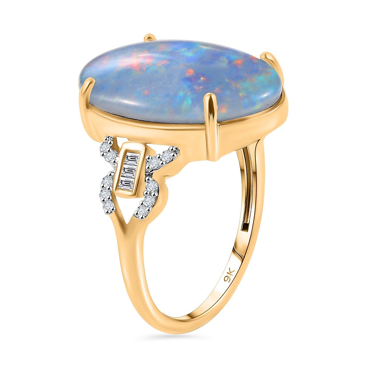 AAA Boulder Opal with White Diamond Ring in 9K Yellow Gold - 6.58 Ct 7961624 10