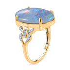 9K Yellow Gold AAA Boulder Opal with White Diamond Ring 6.58 Ct.