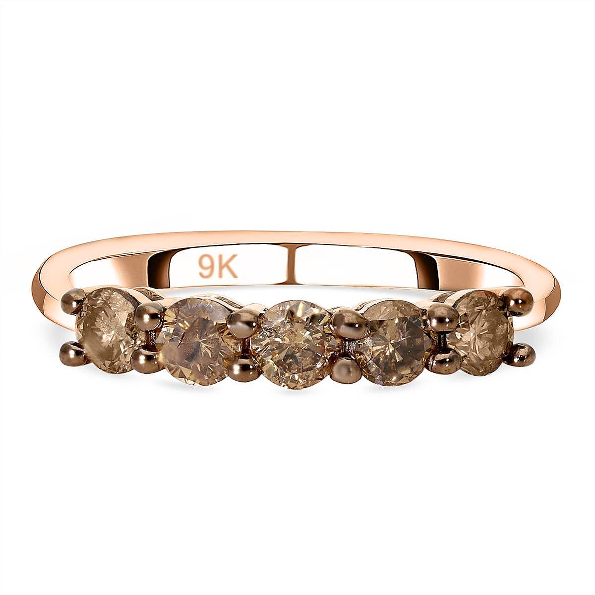 OTO- 9K Rose Gold Champagne Diamond Five Stone Ring 1.00 Ct. 8727273 0