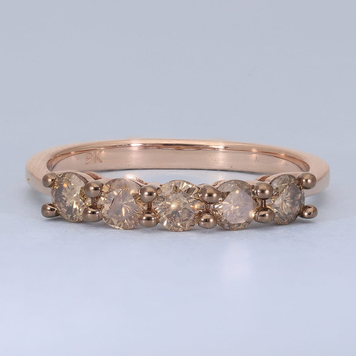 OTO- 9K Rose Gold Champagne Diamond Five Stone Ring 1.00 Ct. 8727273 2