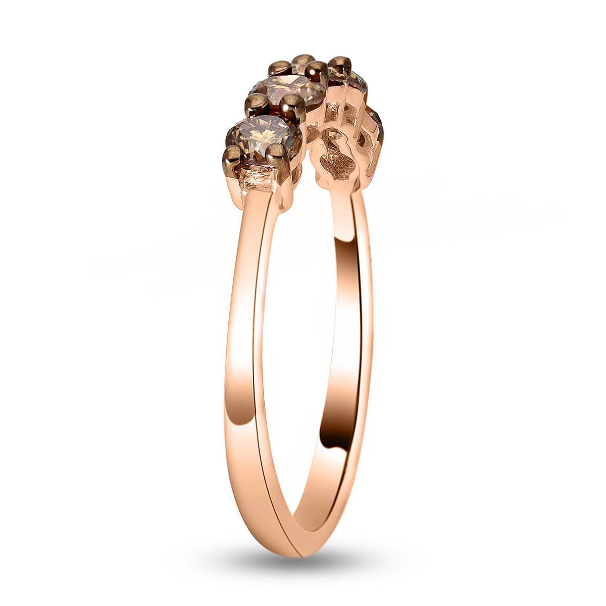 OTO- 9K Rose Gold Champagne Diamond Five Stone Ring 1.00 Ct. 8727273 4