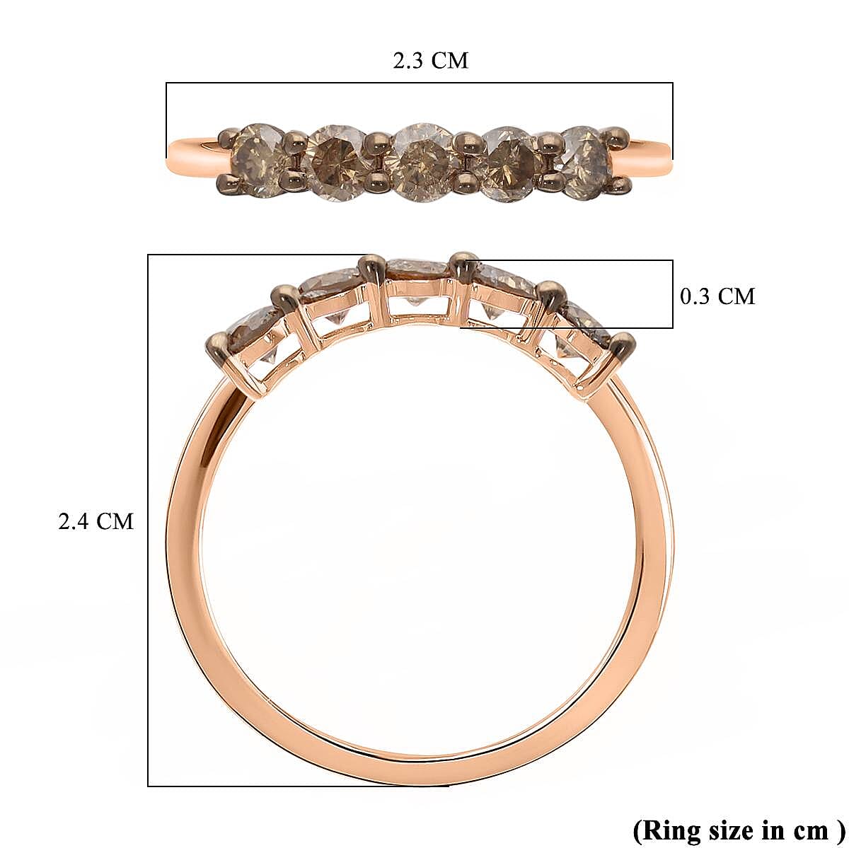 OTO- 9K Rose Gold Champagne Diamond Five Stone Ring 1.00 Ct. 8727273 6