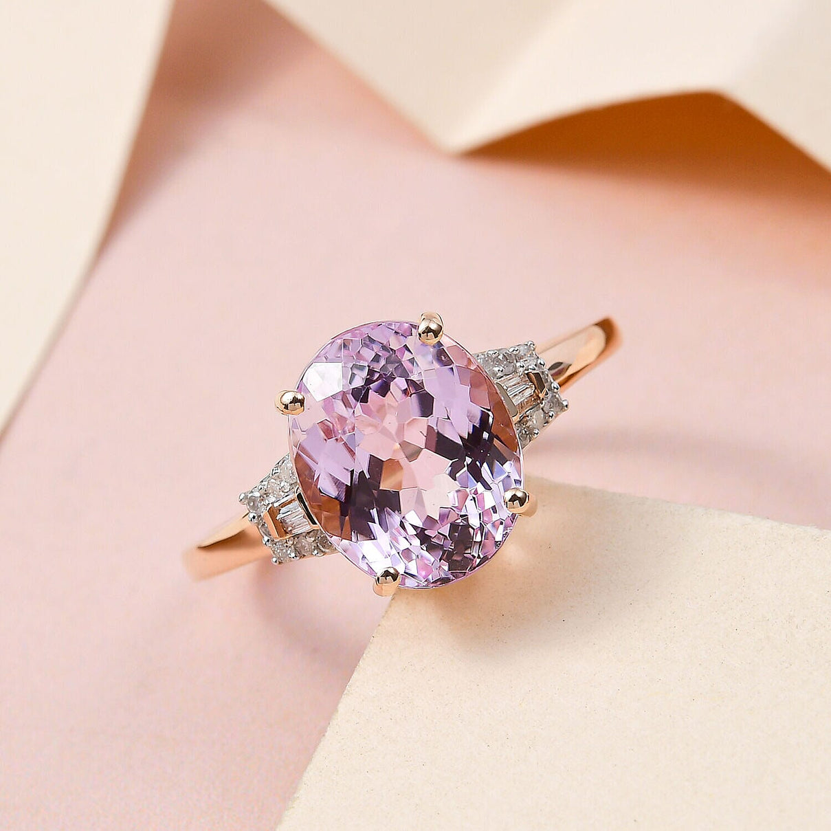 14K Rose Gold AAA Kunzite and Diamond Ring 5.00 Ct 7372739 1