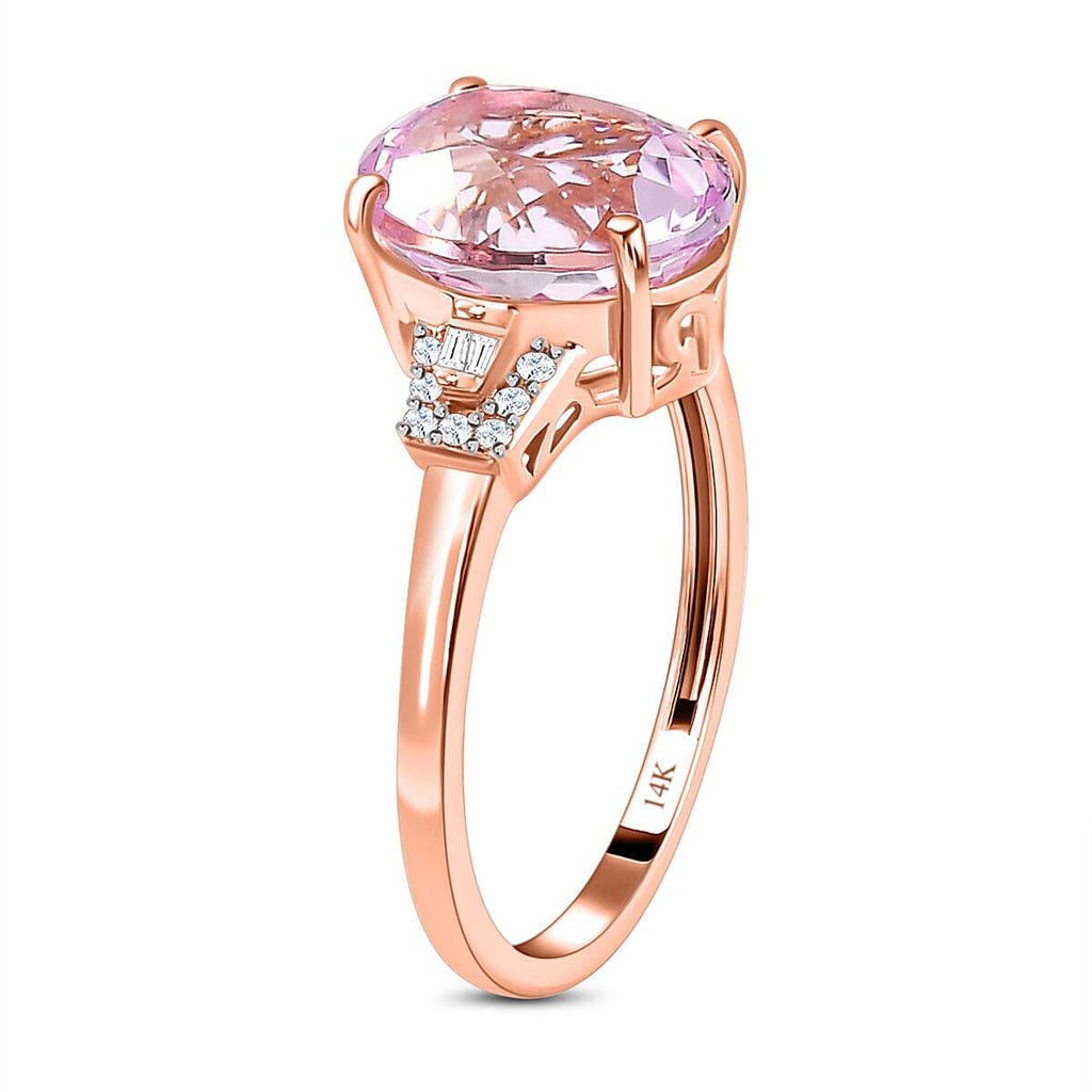 14K Rose Gold AAA Kunzite and Diamond Ring 5.00 Ct
