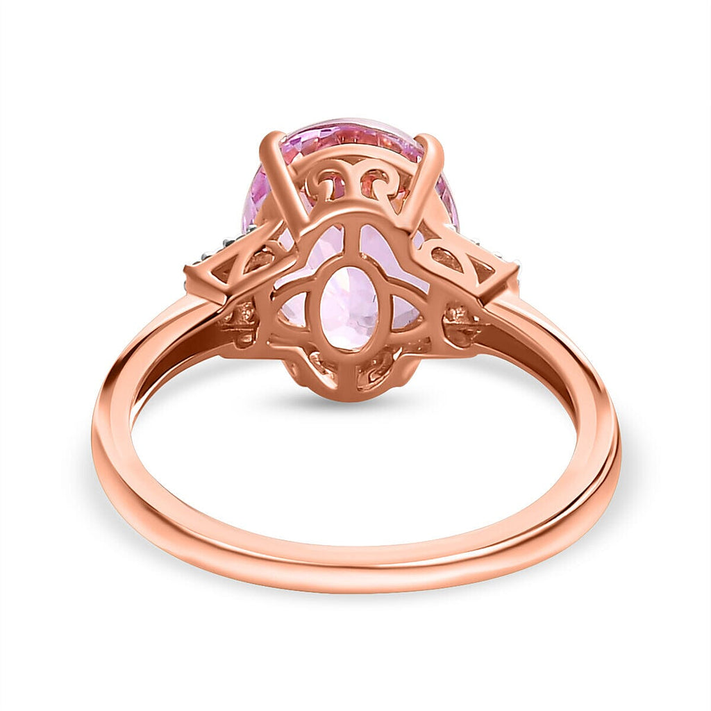 14K Rose Gold AAA Kunzite and Diamond Ring 5.00 Ct