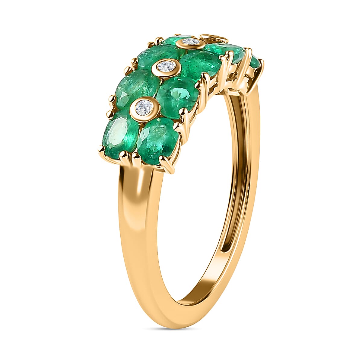 9K Yellow Gold AAA Gemfields Emerald and Natural Zircon Ring 1.60 Ct 7544479 3