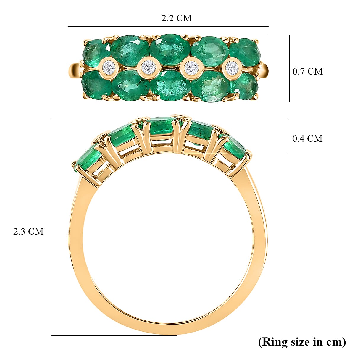 9K Yellow Gold AAA Gemfields Emerald and Natural Zircon Ring 1.60 Ct 7544479 5