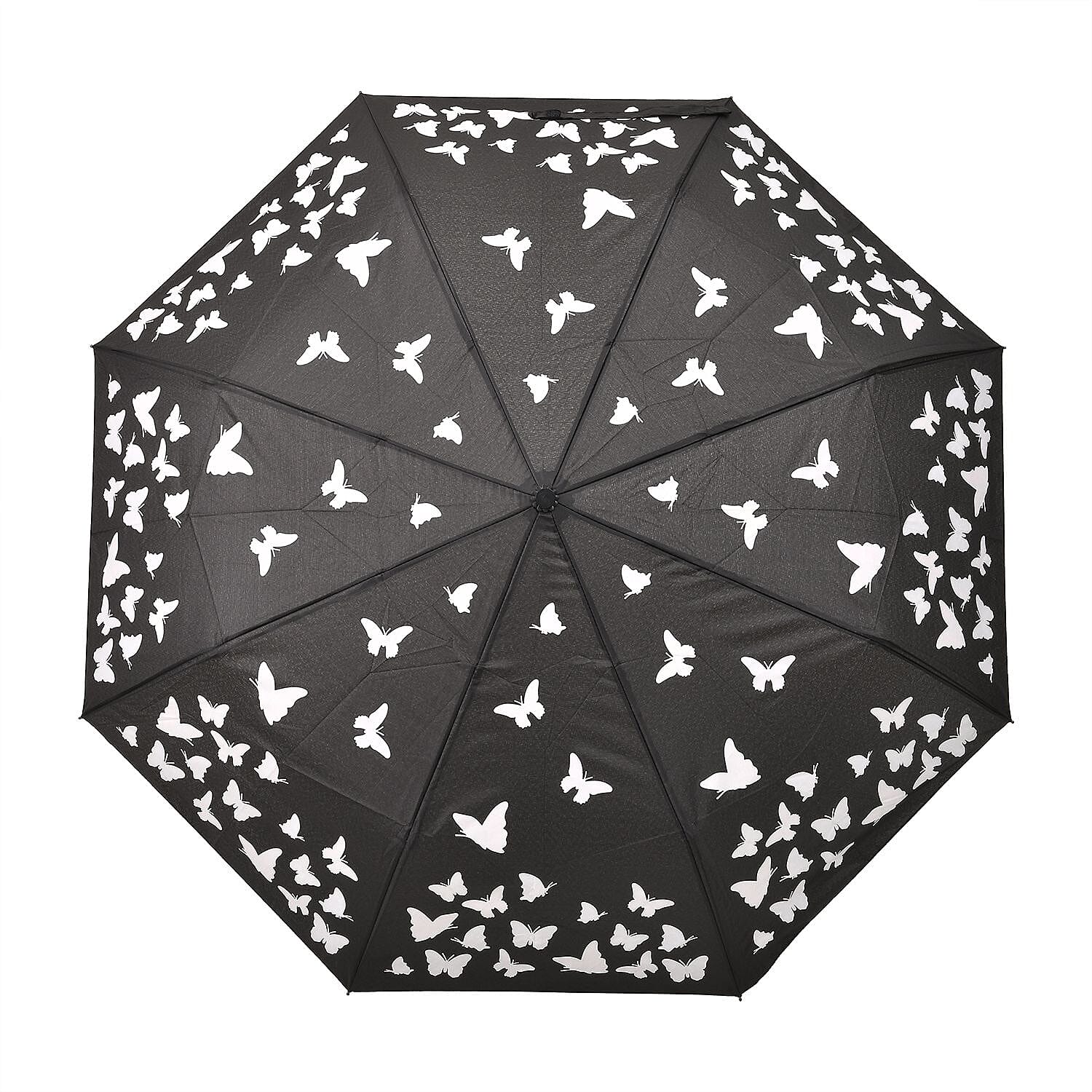 Colour Changing Butterfly Pattern Auto Open - Close Umbrella - Black 7320394 3