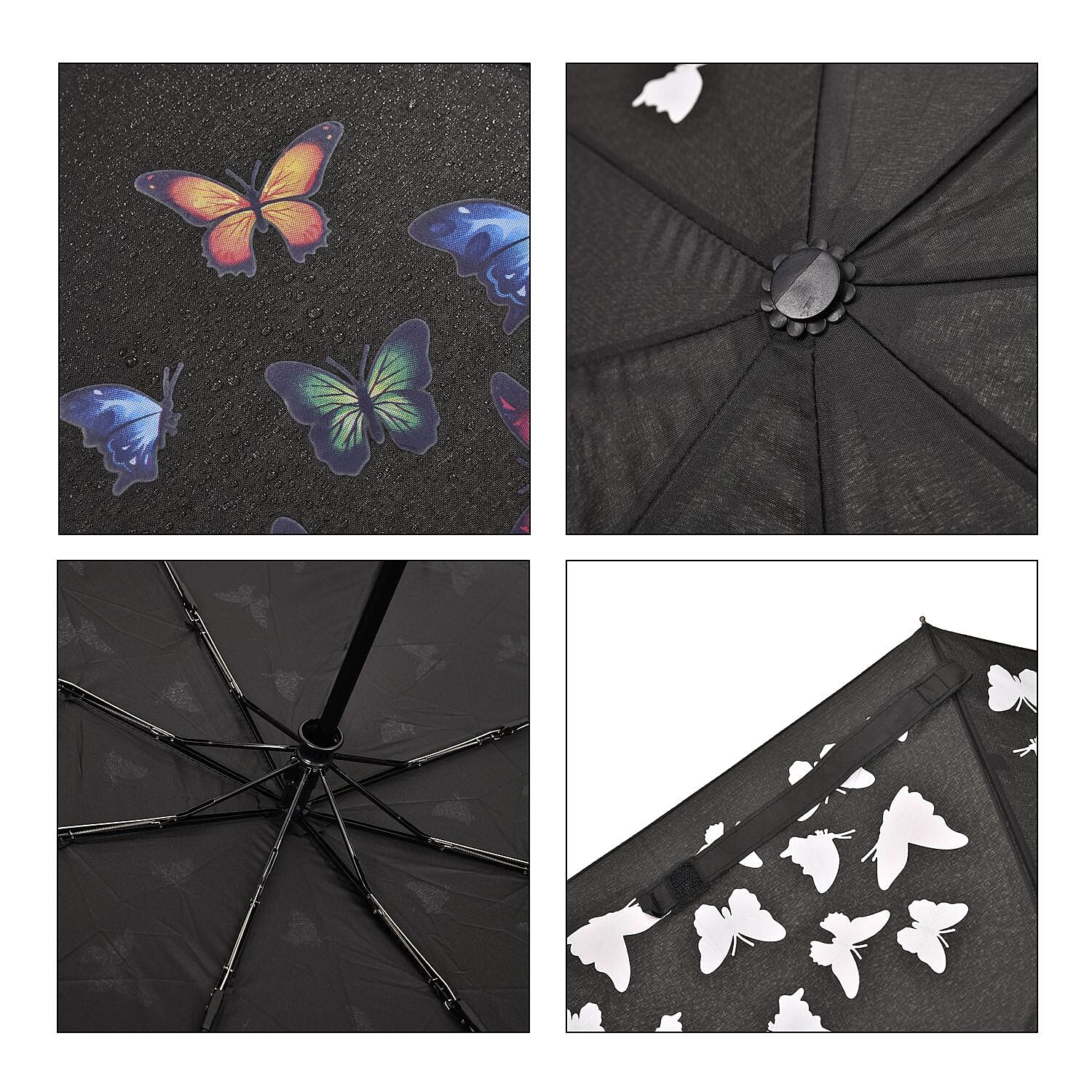 Colour Changing Butterfly Pattern Auto Open - Close Umbrella - Black 7320394 7
