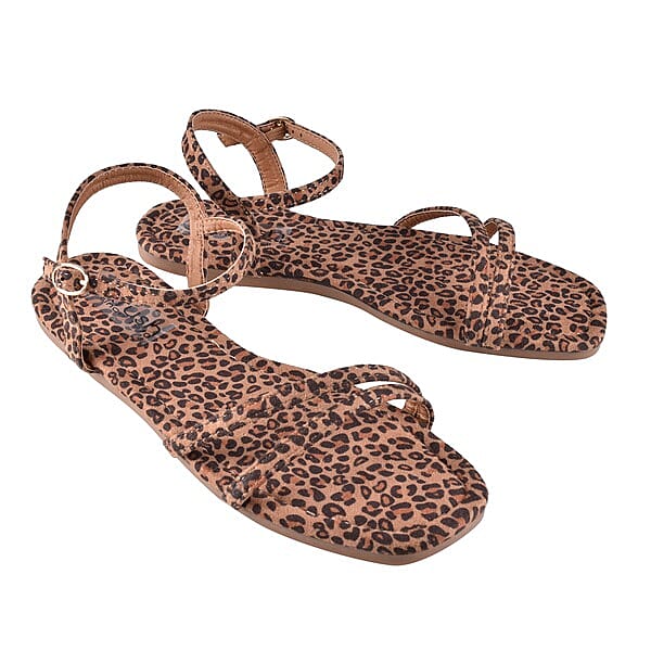 Leopard Patterned Suede Tower Strap Sandals (Size 3)