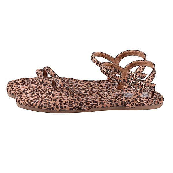 Leopard Patterned Suede Tower Strap Sandals (Size 3)