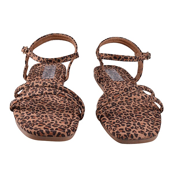 OTO - Leopard Patterned Suede Tower Strap Sandals 6285884 2