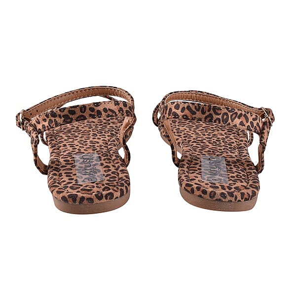 Leopard Patterned Suede Tower Strap Sandals (Size 3)