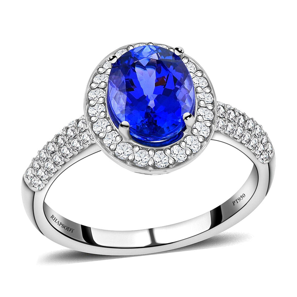 RHAPSODY 950 Platinum AAAA Vivid Tanzanite and Diamond (VS-E-F) Ring 2.55 Ct, Platinum Wt. 5.88 Gms