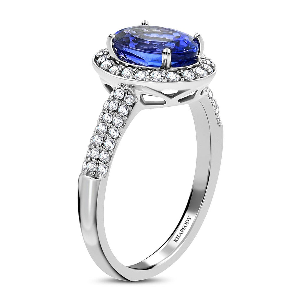 RHAPSODY 950 Platinum AAAA Vivid Tanzanite and Diamond (VS-E-F) Ring 2.55 Ct, Platinum Wt. 5.88 Gms