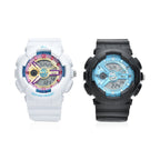 Set of 2 - GENOA Japanese Movement and Digital Water Resistant Watch - Black - White