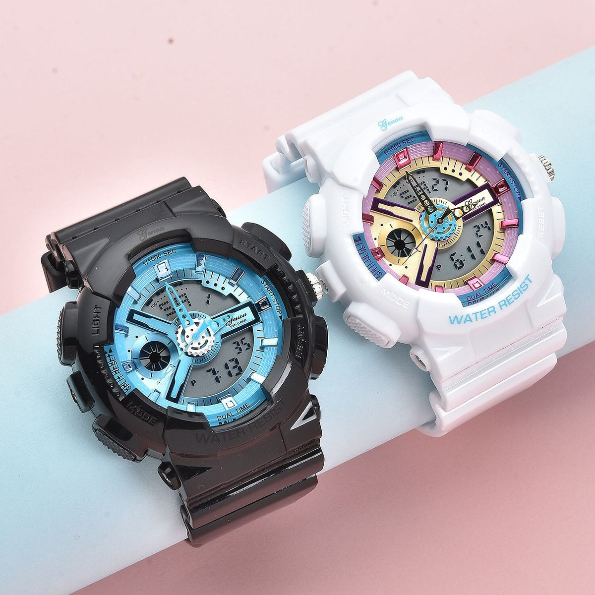Set of 2 - GENOA Japanese Movement and Digital Water Resistant Watch - Black &amp; White 4026861 2