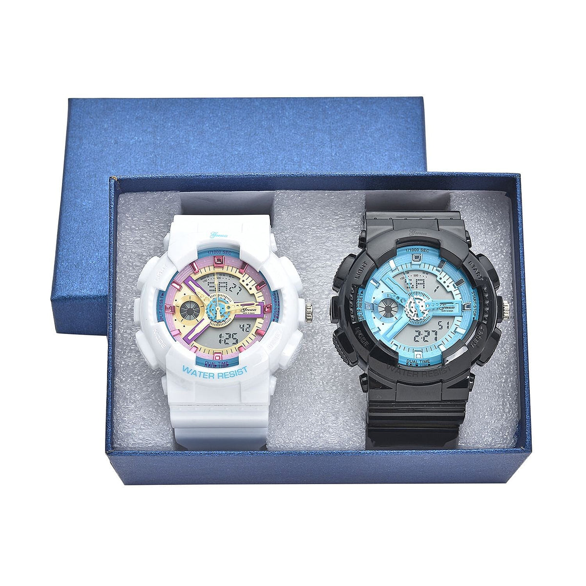 Set of 2 - GENOA Japanese Movement and Digital Water Resistant Watch - Black &amp; White 4026861 7