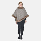 TAMSY Leopard Pattern Faux Fur Poncho (Size 92x70 Cm) - Brown