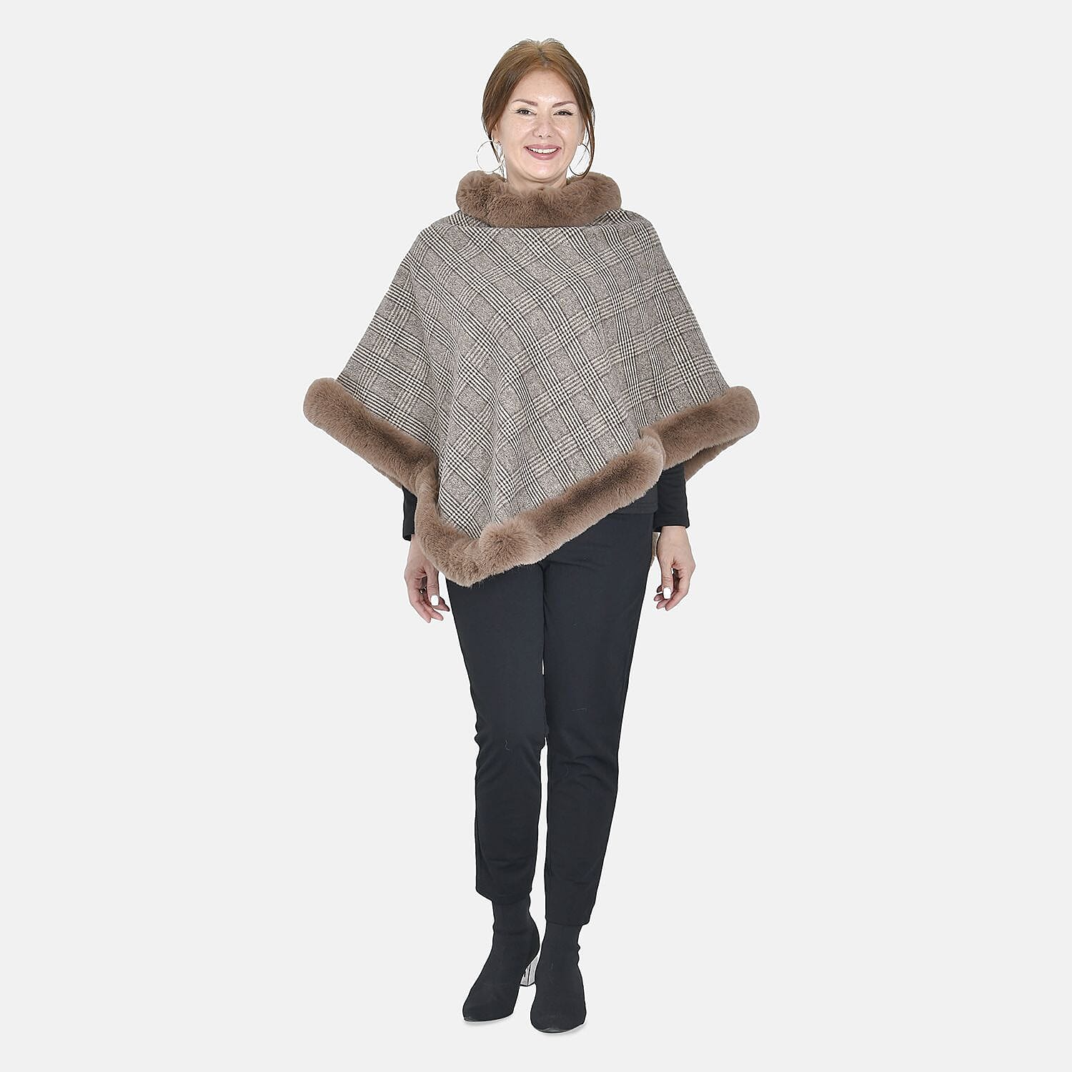 TAMSY Leopard Pattern Faux Fur Poncho  - Brown 8960304 0