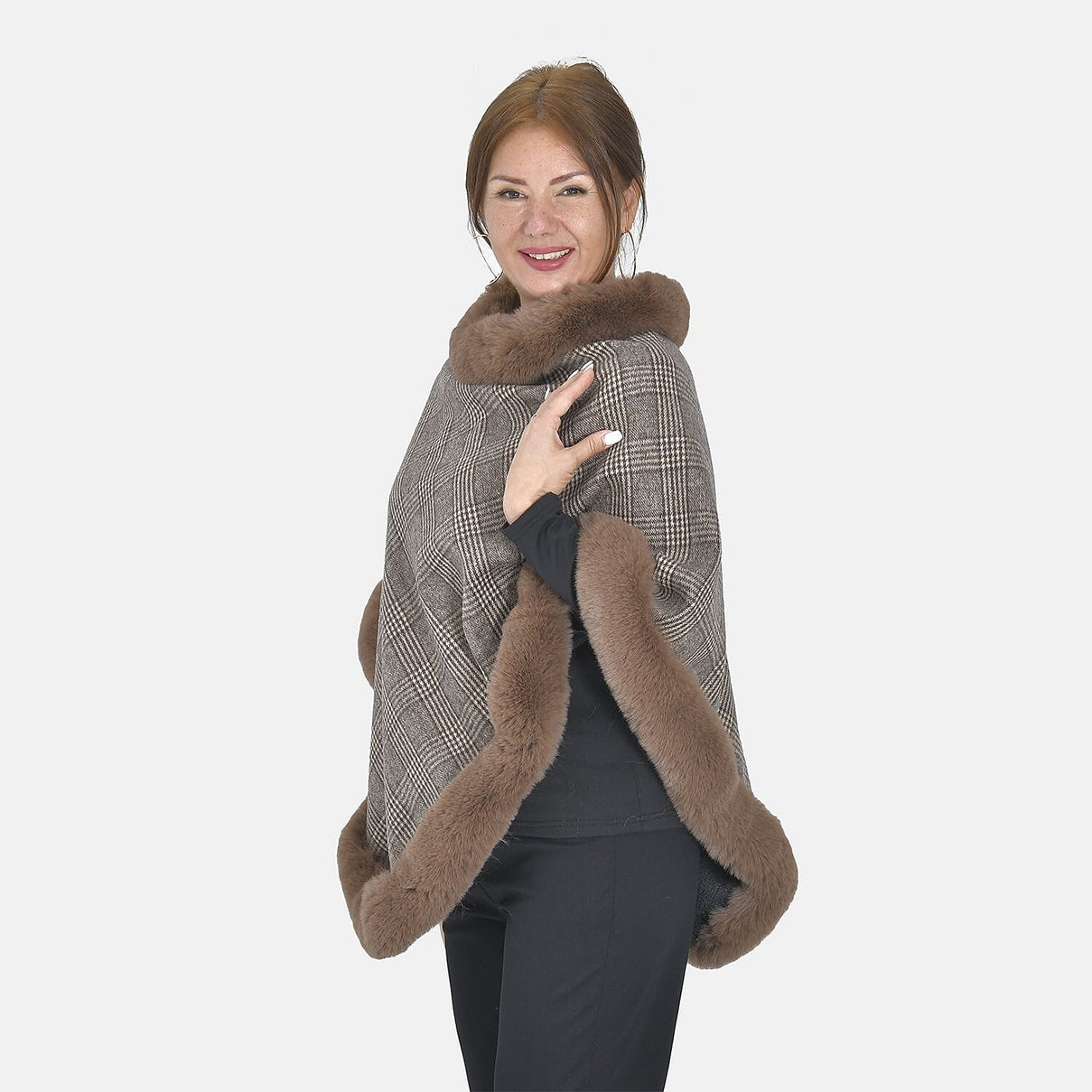 TAMSY Leopard Pattern Faux Fur Poncho  - Brown 8960304 3