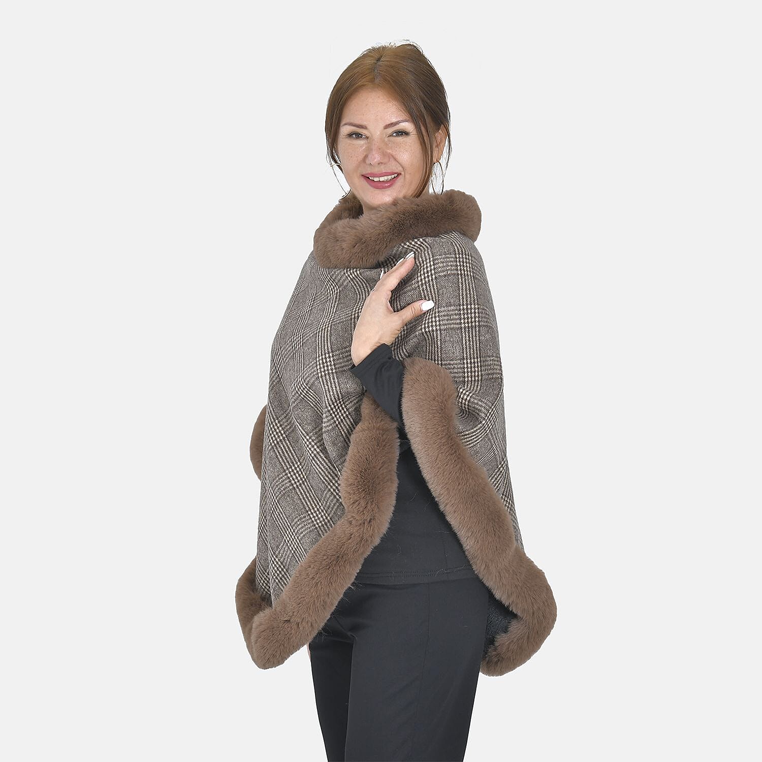 TAMSY Leopard Pattern Faux Fur Poncho  - Brown 8960304 3