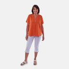 TAMSY Short Sleeves Shirt with Half Placket and Stand Collar (Size L,16-18) - Orange