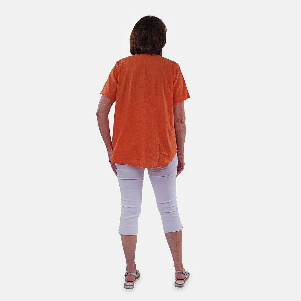 TAMSY Short Sleeves Shirt with Half Placket and Stand Collar (Size L,16-18) - Orange