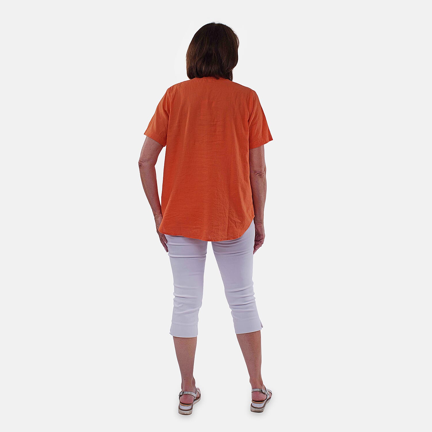 TAMSY Short Sleeve Shirt with Half Placket and Stand Collar (Size L,16-18) - Orange 8732750 1