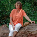 TAMSY Short Sleeves Shirt with Half Placket and Stand Collar (Size L,16-18) - Orange