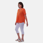 TAMSY Short Sleeves Shirt with Half Placket and Stand Collar (Size L,16-18) - Orange