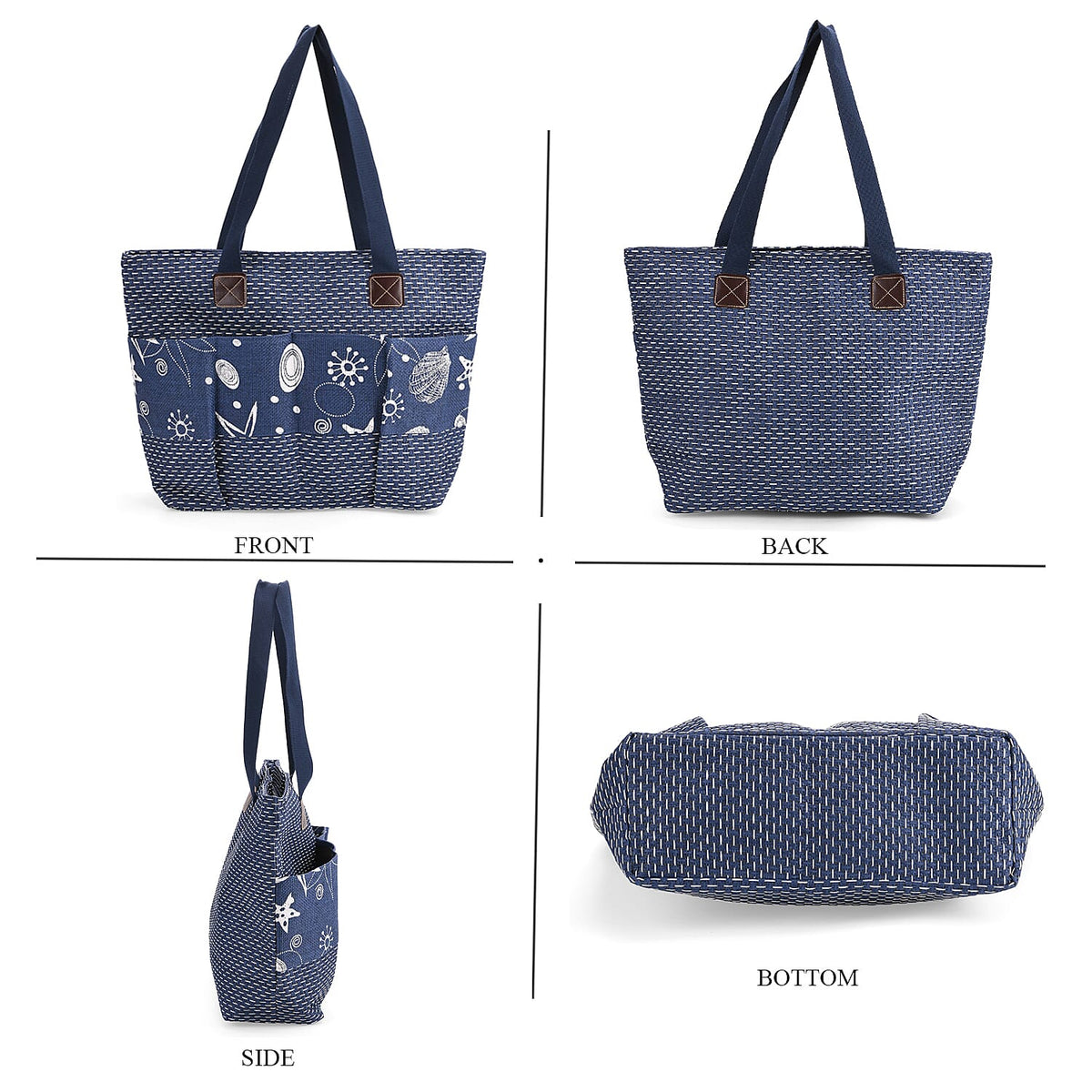 Set of 3 - Ocean Life Pattern Tote Bag, Pouch and Picnic Mat - Blue 8049310 3