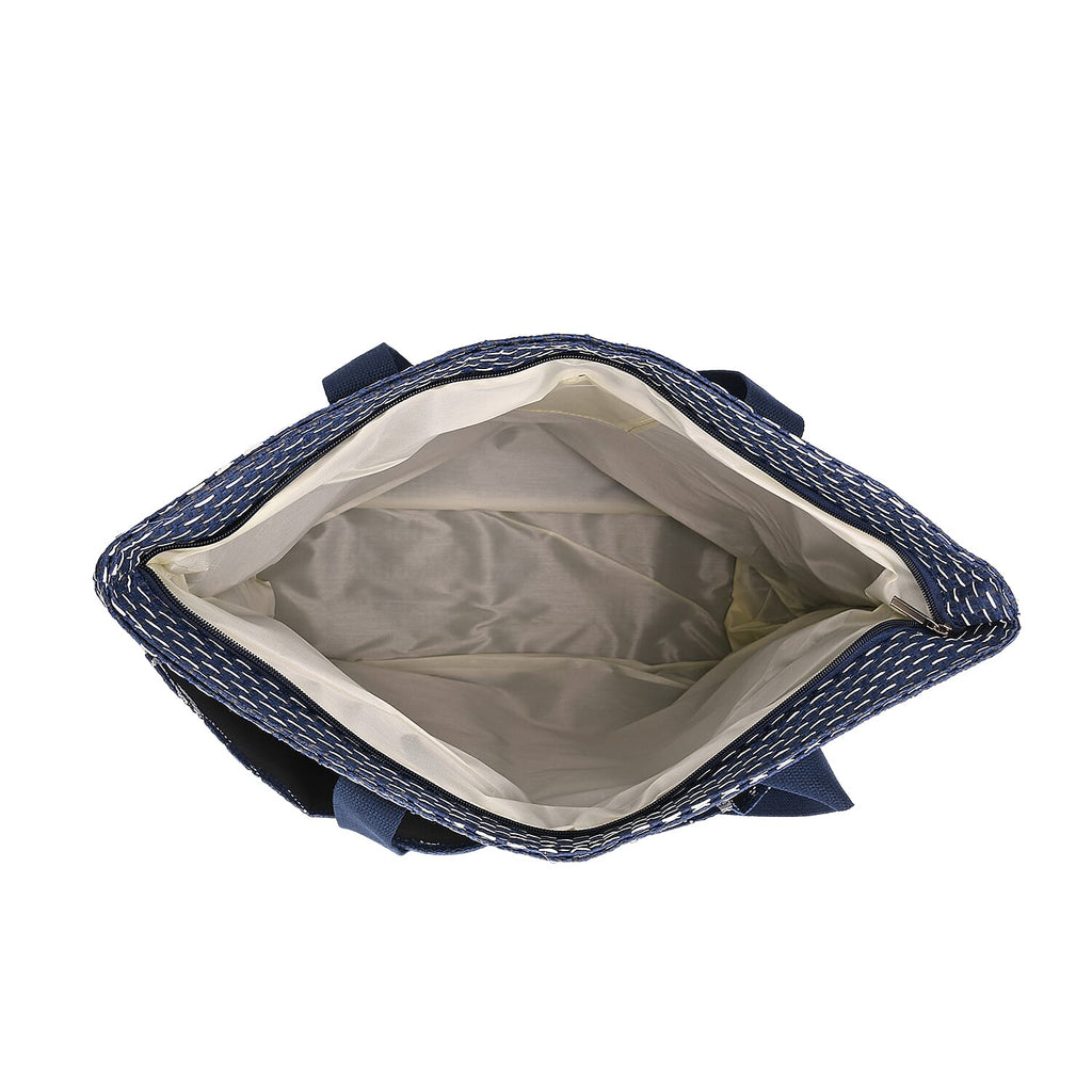 Set of 3- Ocean Patterned Tote Bag, Pouch - Picnic Mat - Blue